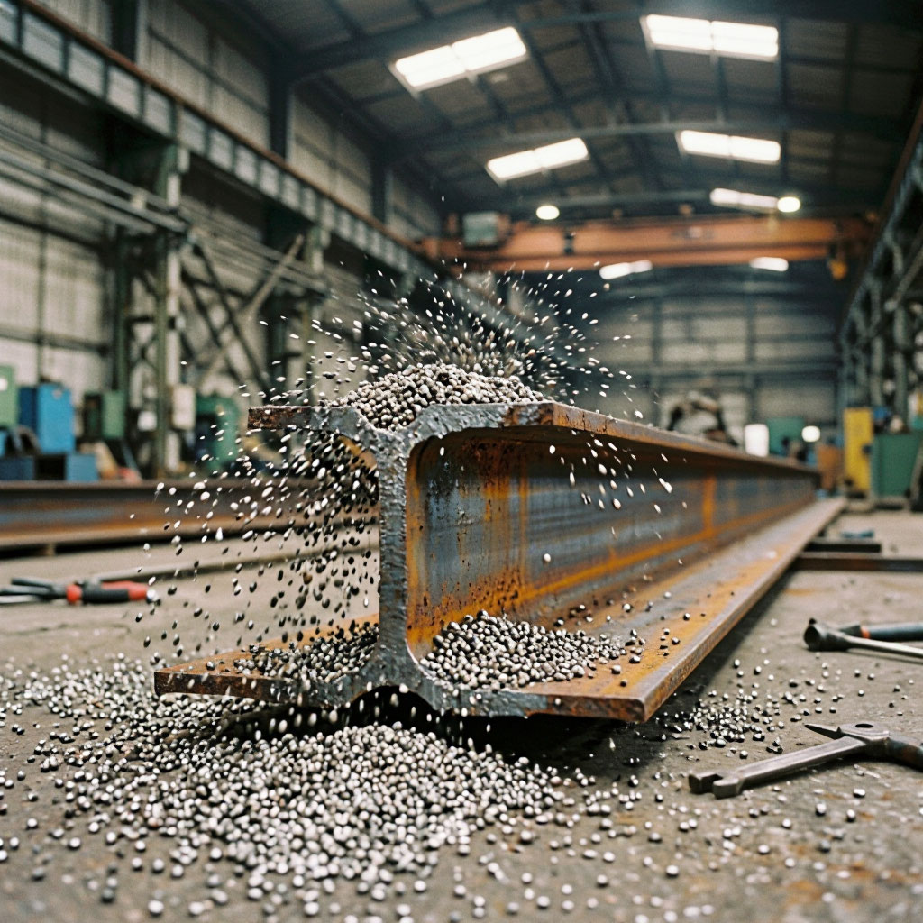 Industrial sandblasting on structural steel
