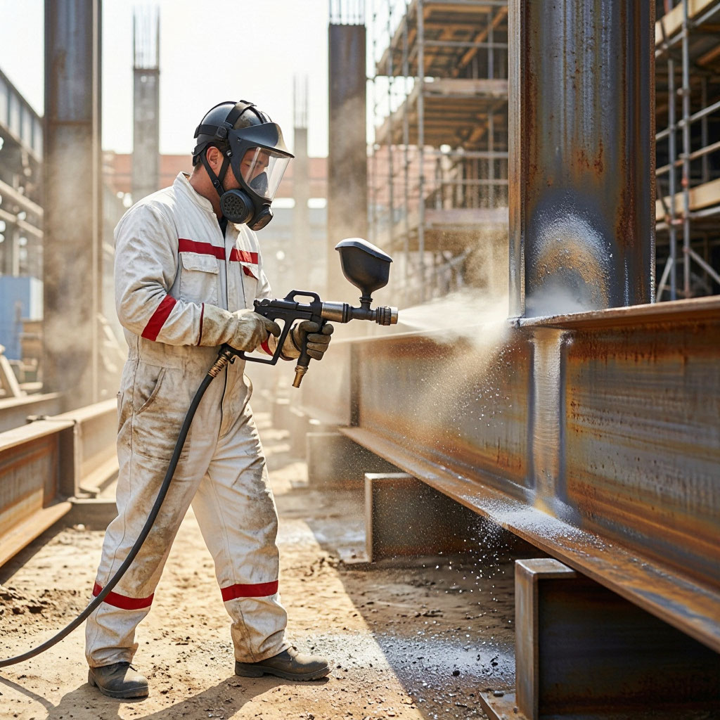 Blast cleaning operation on steel structure